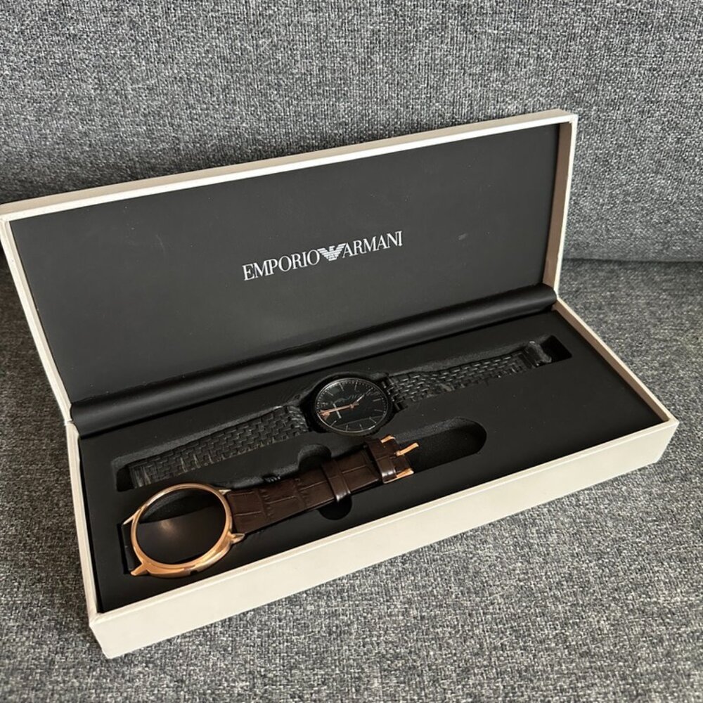 NIB! Emporio Armani AR80021 Men’s Watch–43mm Silver with Alternate Band & Box